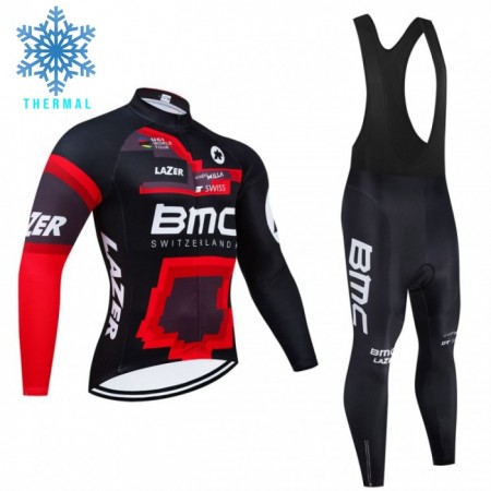 Set Fietsshirt Lange Mouw + Lange Koersbroek 2024 BMC-Switzerland Winter Thermal Fleece Zwart